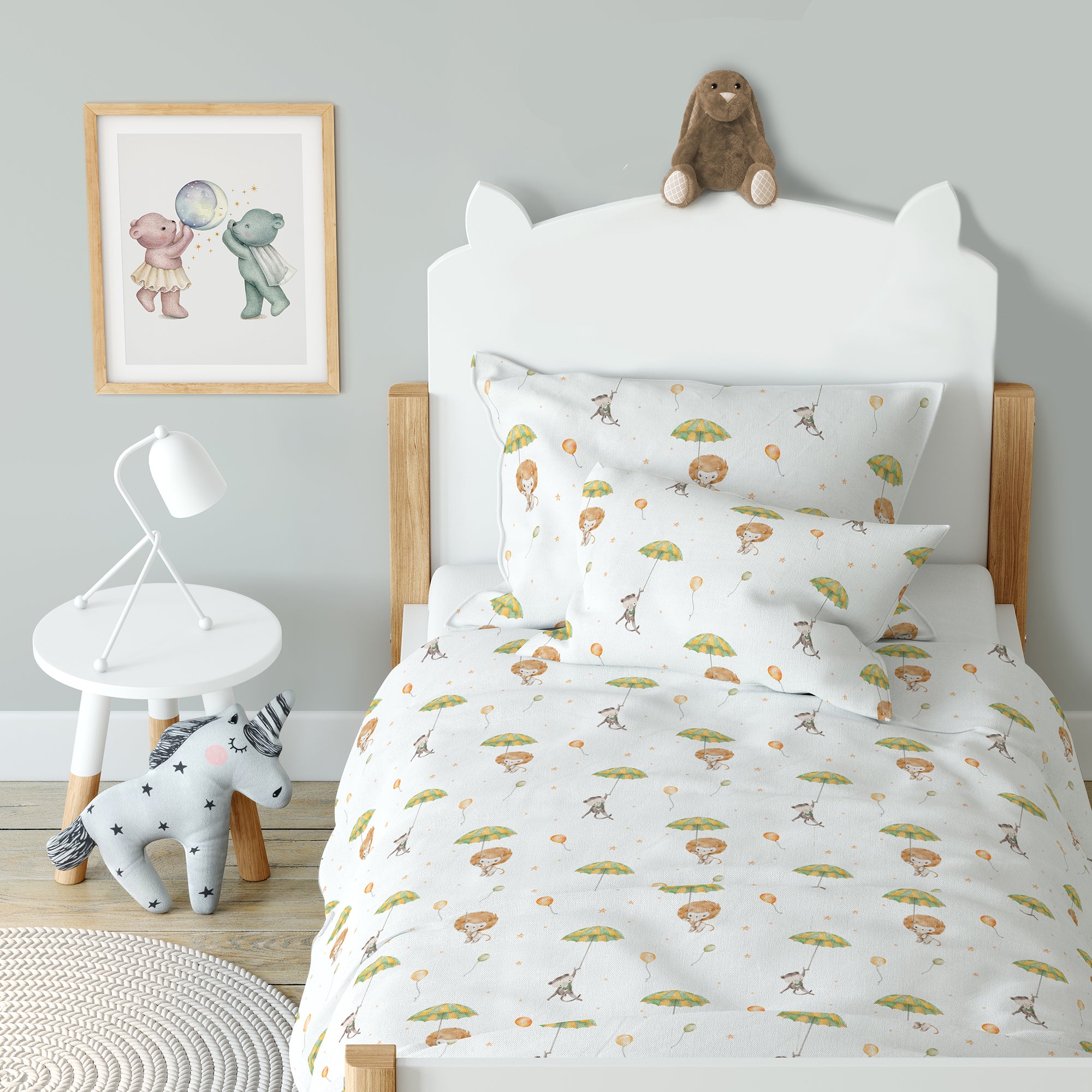 "Löwe und Affe" Premium Kinderbettwäsche - Leslis