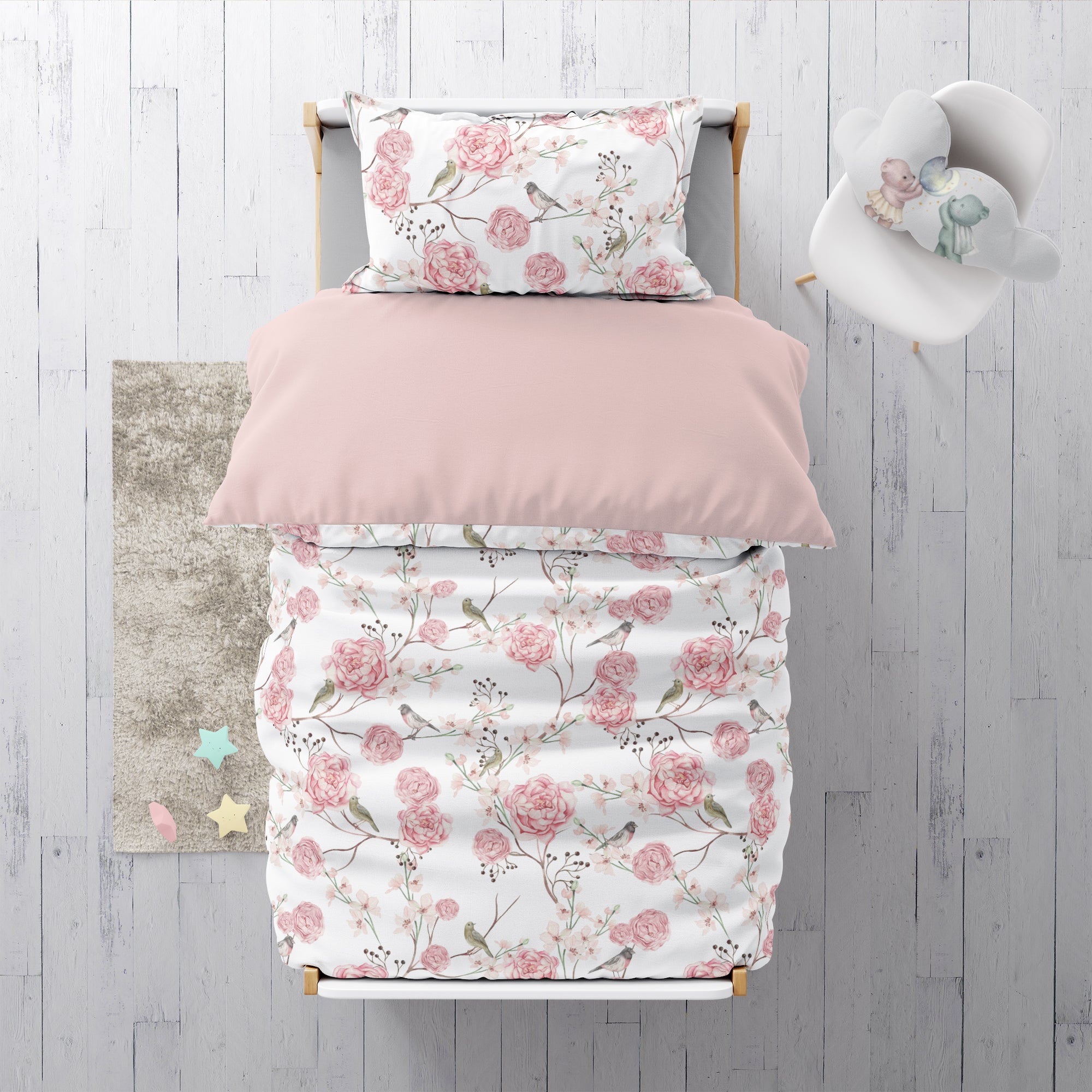 "Vögel und Blumen" Premium Kinderbettwäsche - Leslis