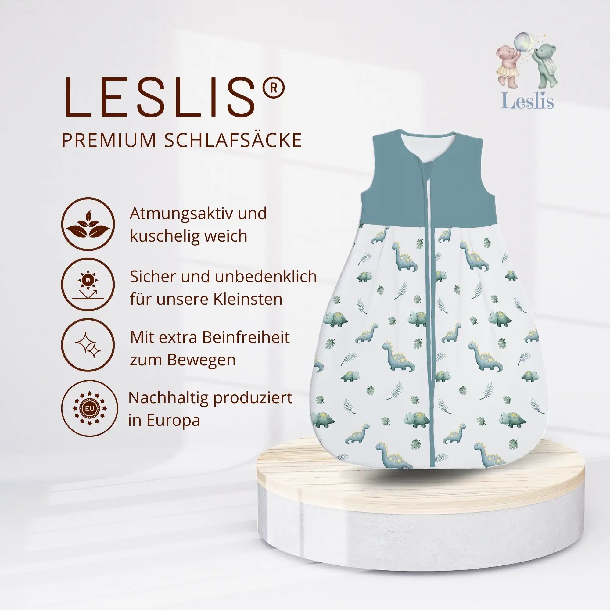 "Kleine Dinosaurier" Premium Jersey Schlafsack 1.0 TOG - Leslis
