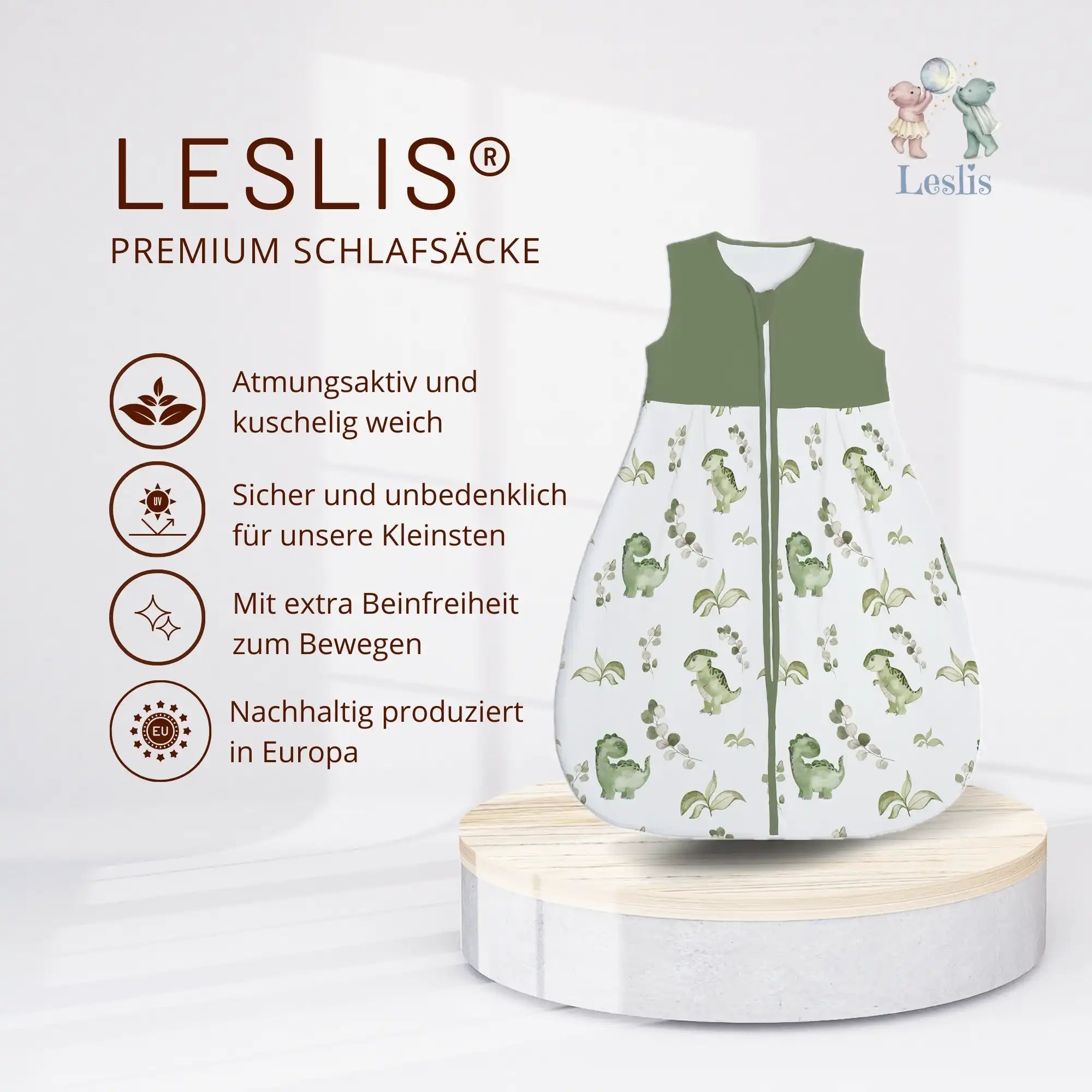 "Eukalyptus Dinos" Premium Jersey Schlafsack 1.0 TOG - Leslis