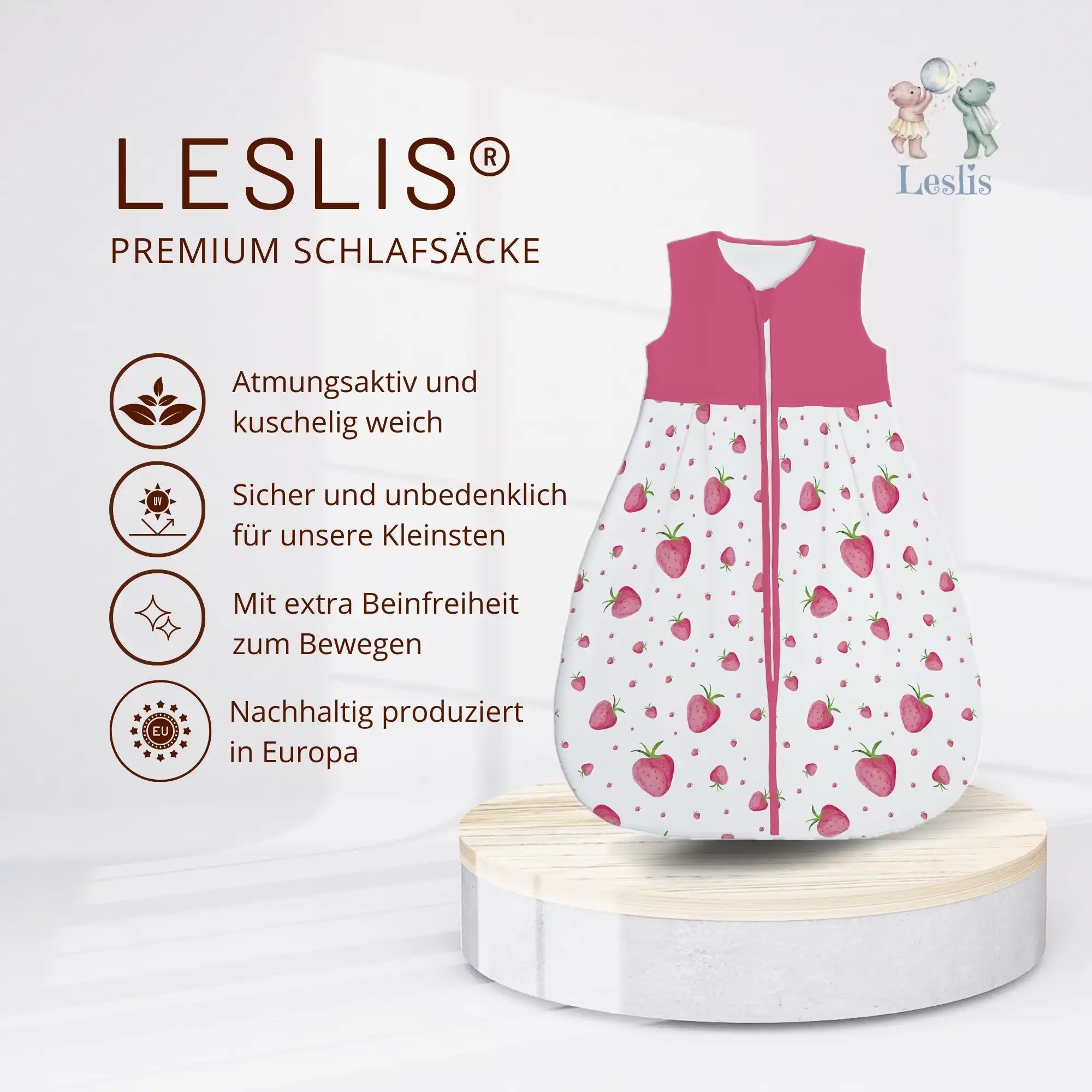 "Erdbeeren" Premium Jersey Schlafsack 1.0 TOG - Leslis
