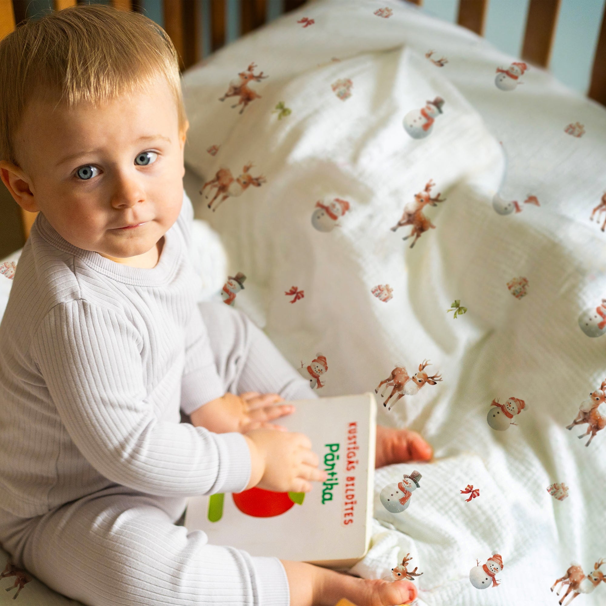 "Schneemann und Rehe" Premium Kinderbettwäsche - Leslis