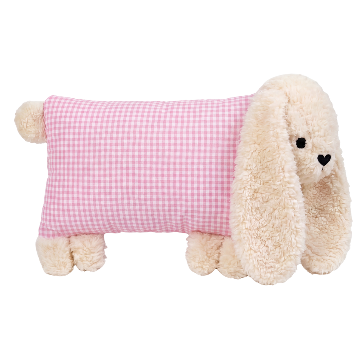Kuschelhase mit rosa-weißem Vichykaro und langen Schlappohren.