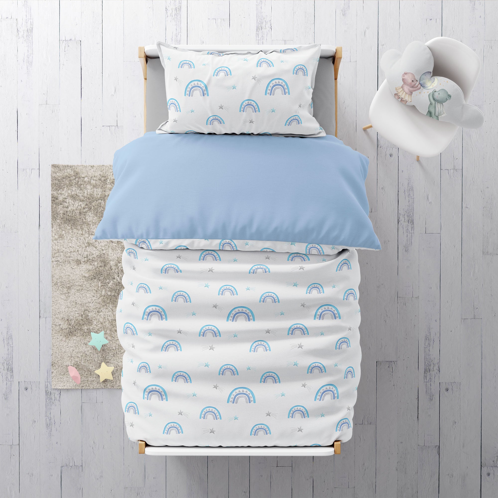 “Blue Rainbows” Premium Kinderbettwäsche - Leslis