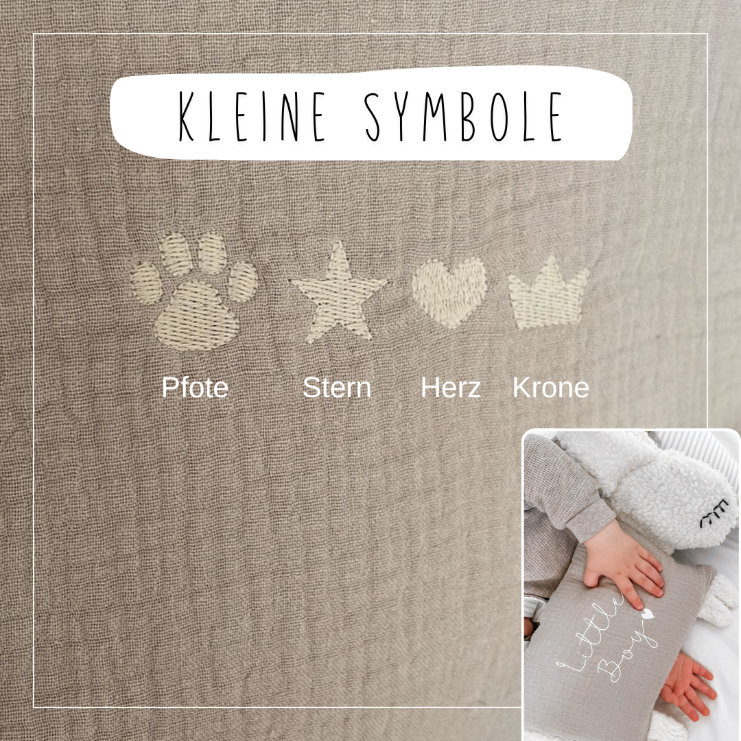 Stickmotive für Kuschelschafe: Pfote, Stern, Herz und Krone.