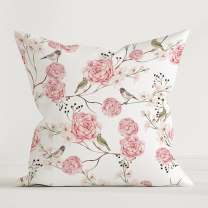 "Oiseaux et fleurs" Premium Coussin décoratif pour enfants