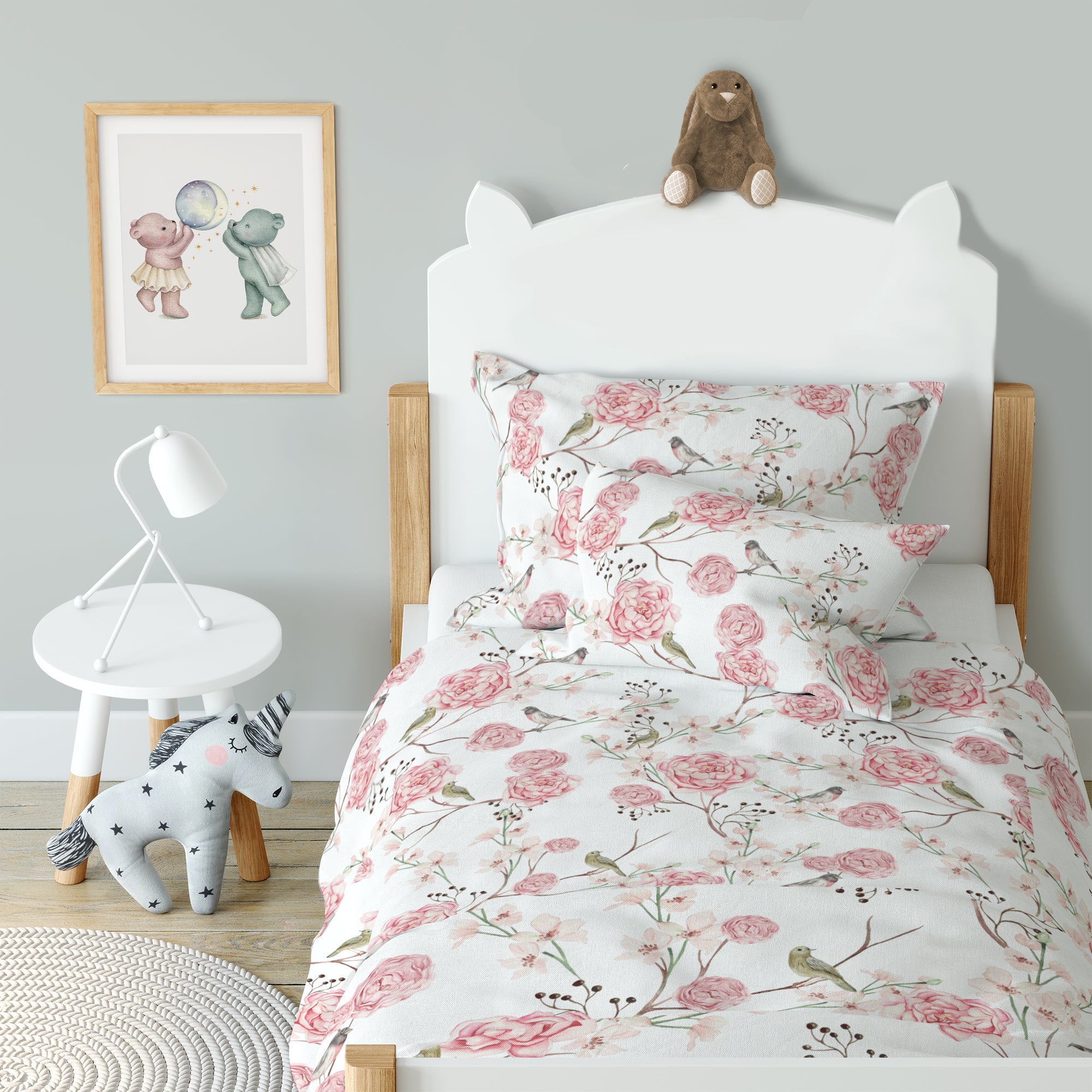 "Vögel und Blumen" Premium Kinderbettwäsche