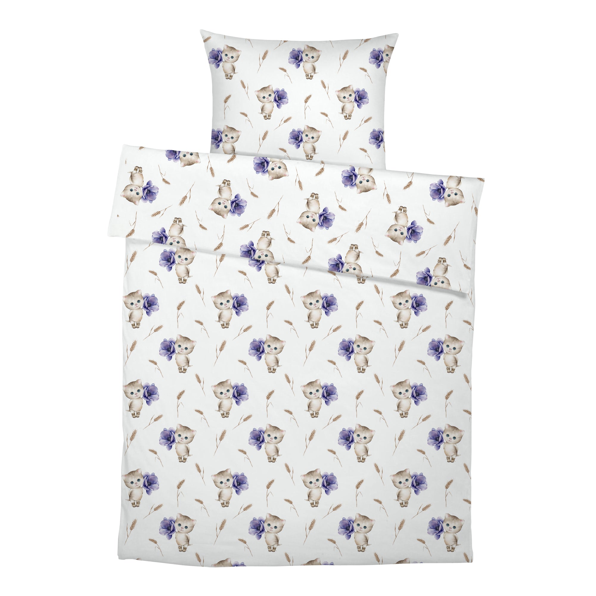 "Cat with flowers" premium children's bed linen