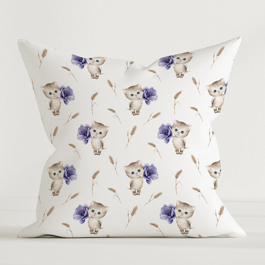 "Katze mit Blumen" Premium Kinderdekokissen - Leslis