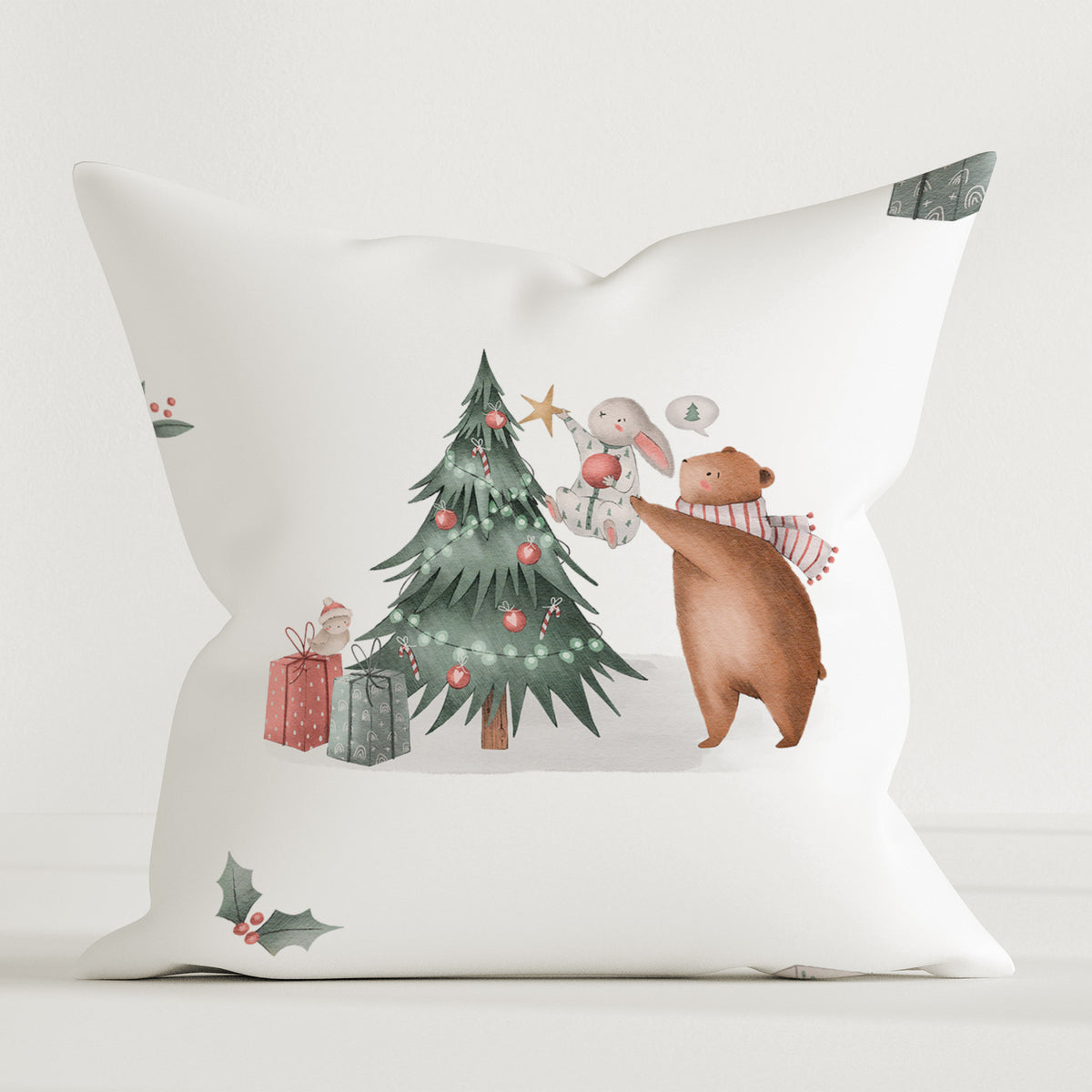« Noël dans la forêt » – Coussin décoratif haut de gamme