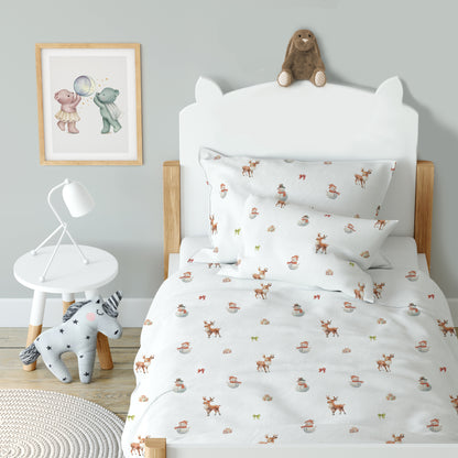 "Snowman and Deer" premium children's bed linen