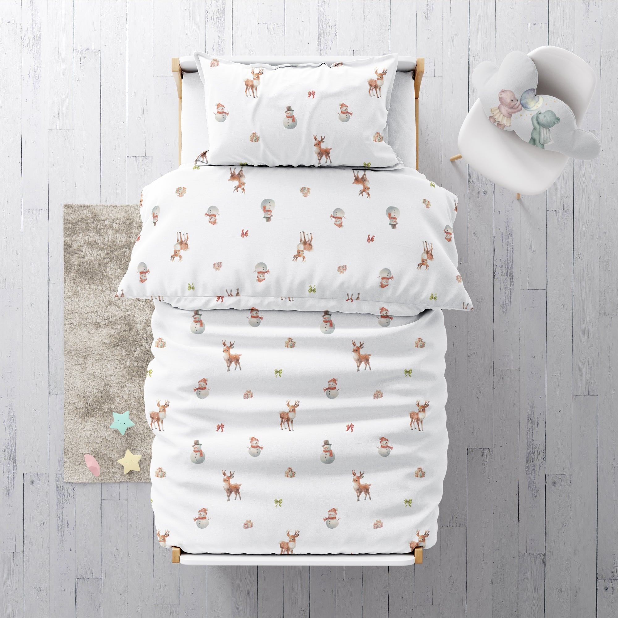 "Snowman and Deer" premium children's bed linen