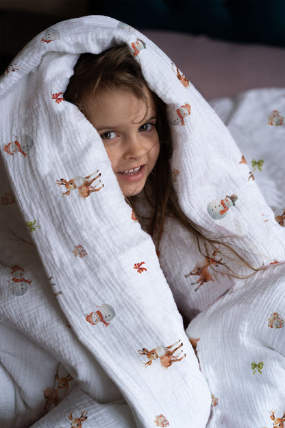 "Snowman and Deer" premium children's bed linen