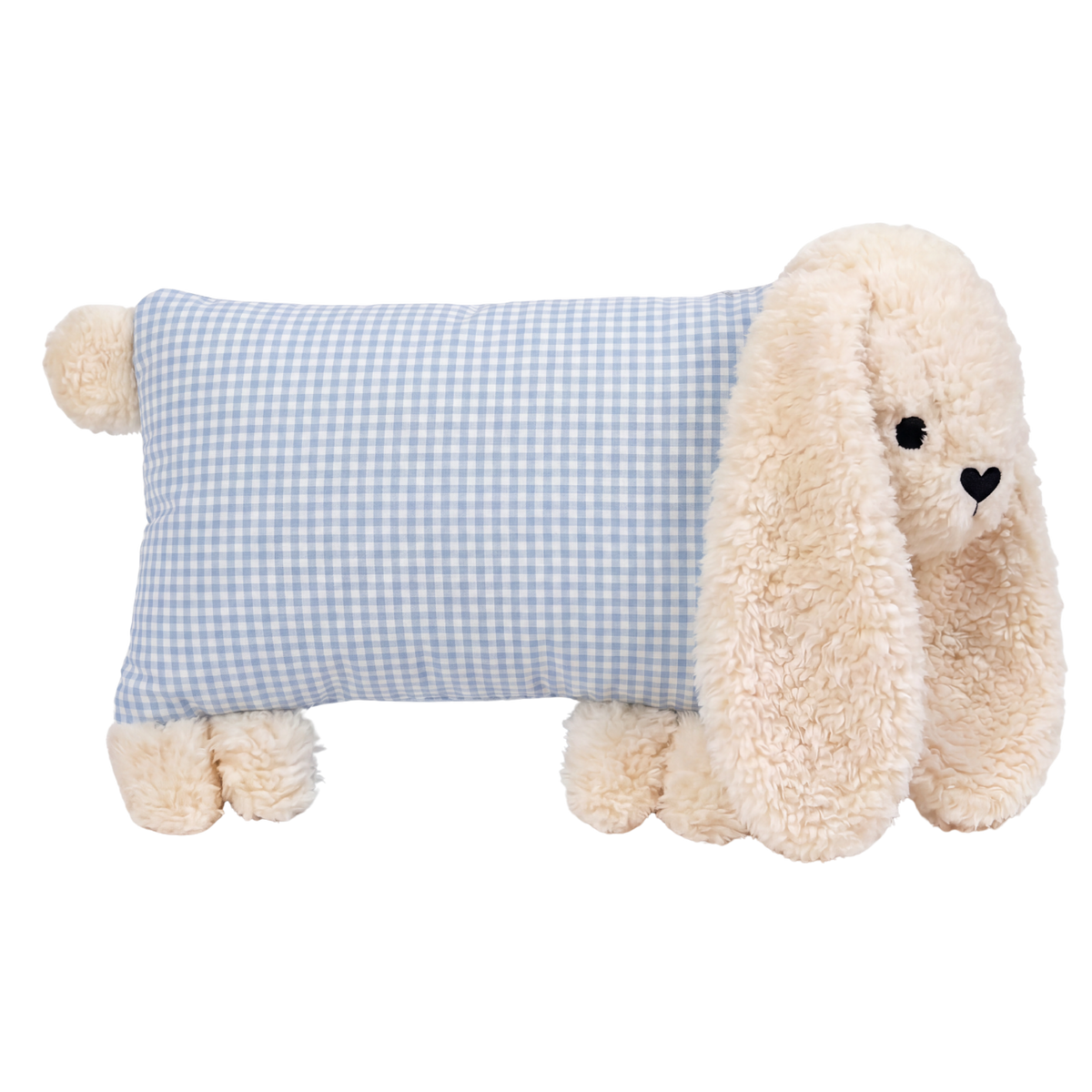 Kuschelhase mit blau-weißem Vichykaro und langen Schlappohren.