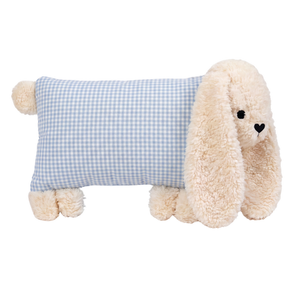 Kuschelhase mit blau-weißem Vichykaro und langen Schlappohren.