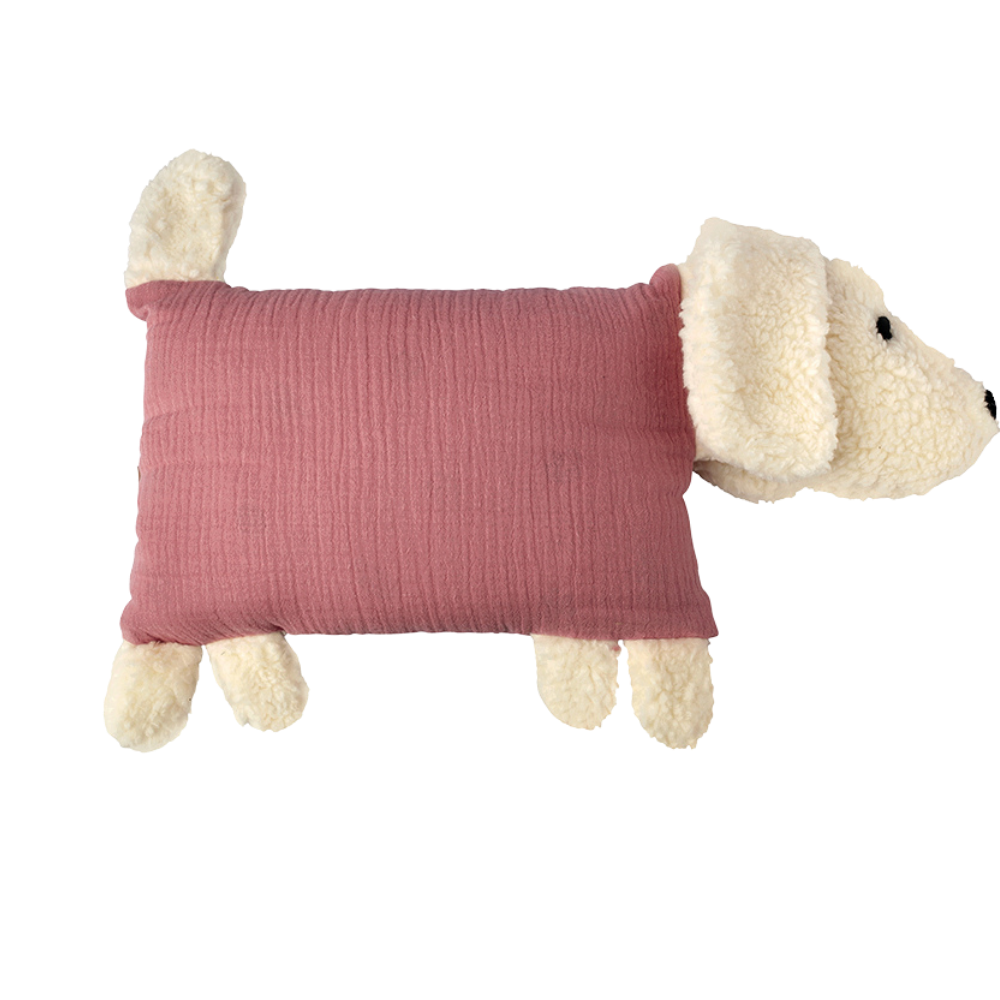 Altrosa Kuschelhund mit weichem Kopf und Schlappohren.