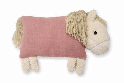 Altrosa Kuschelpferd mit heller Mähne und weichen Beinen.