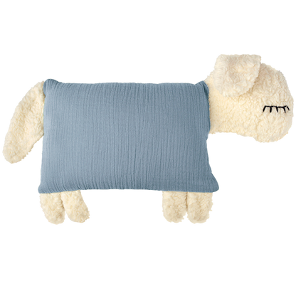 Hellblaues Kuschelschaf mit weichem Kopf und weichen Beinen.