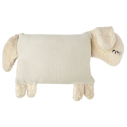 Naturfarbenes Kuschelschaf mit rechteckigem Stoffkörper und weichem Kopf.