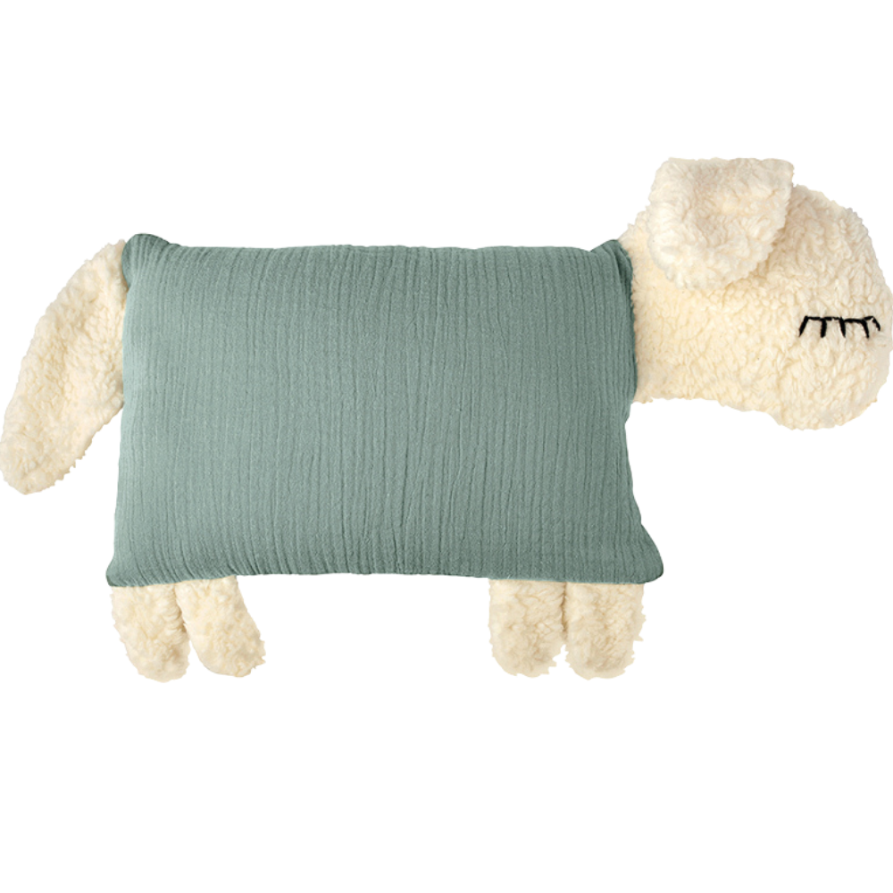 Salbeigrünes Kuschelschaf mit weichem Kopf und weichen Beinen.