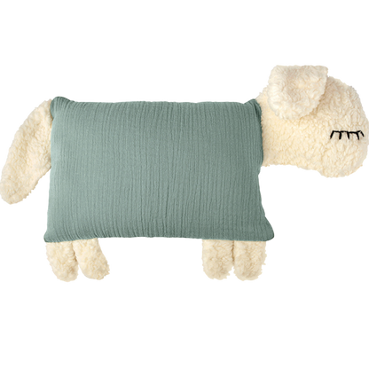 Salbeigrünes Kuschelschaf mit weichem Kopf und weichen Beinen.