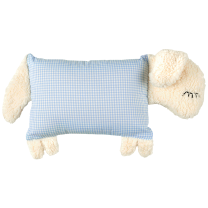 Kuschelschaf mit blau-weißem Vichykaro auf dem Stoffkörper.