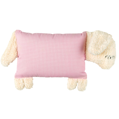 Kuschelschaf mit rosa-weißem Vichykaro auf dem Stoffkörper.