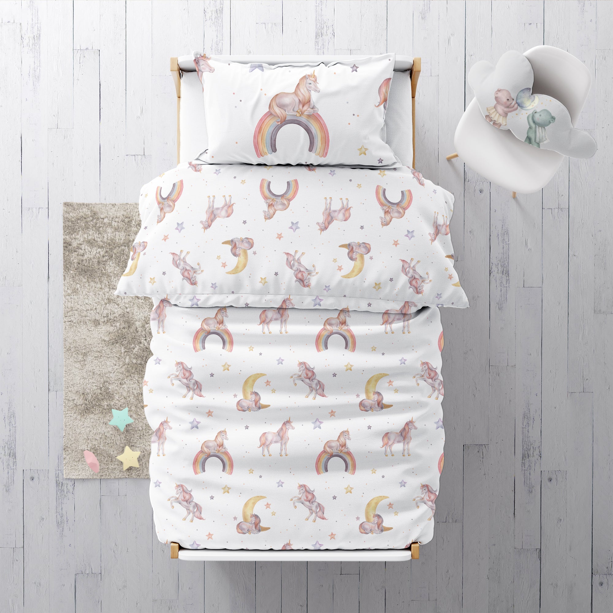 "Regenbogen Einhorn" Premium Kinderbettwäsche