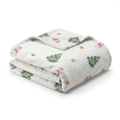 Gefaltete Kuscheldecke „Schneemann“ mit umgeschlagener Ecke auf weißem Hintergrund.