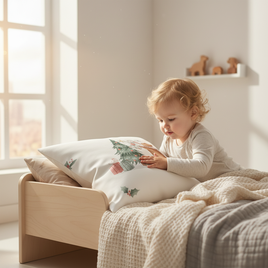« Noël dans la forêt » – Coussin décoratif haut de gamme