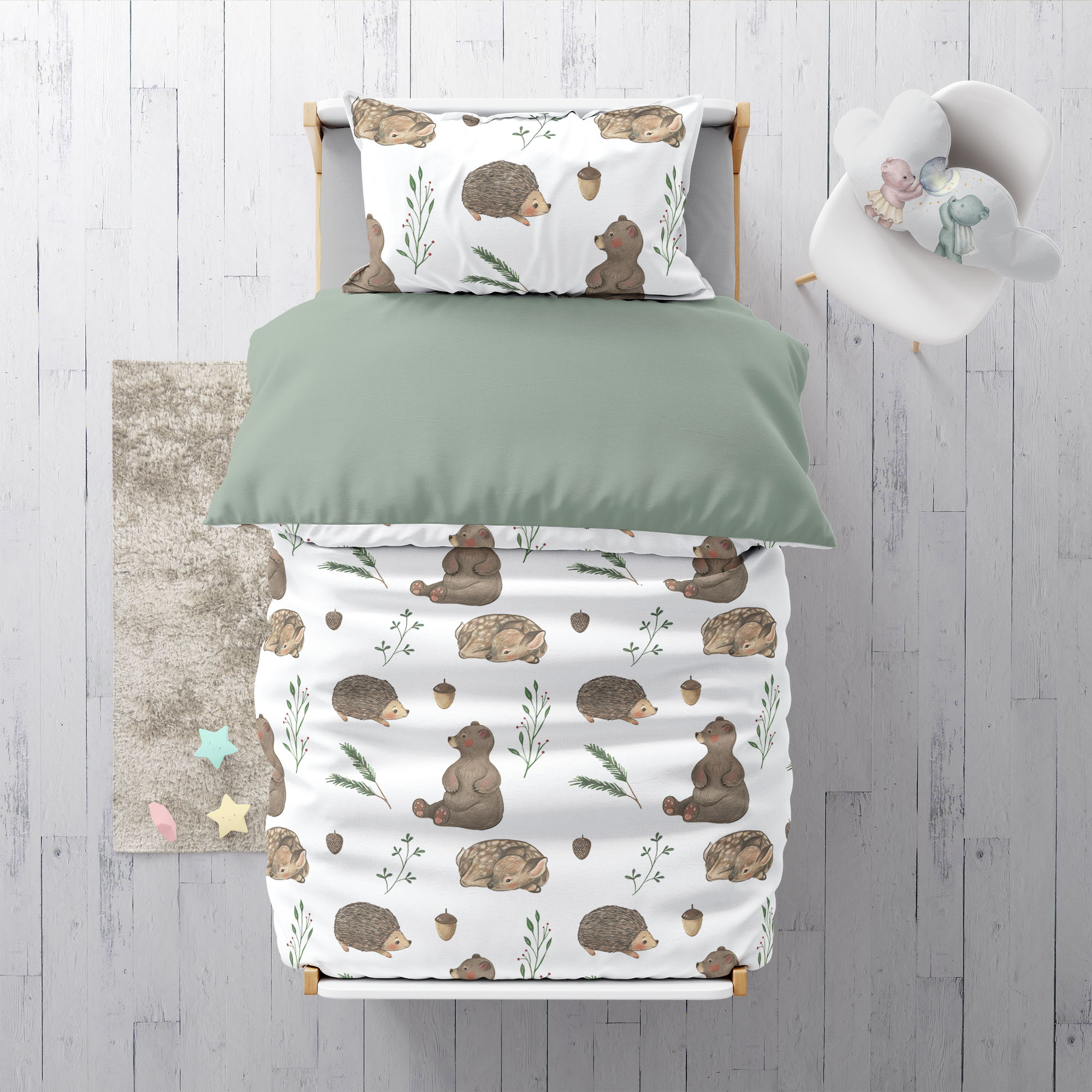 "Bear, hedgehog, deer" premium children's bed linen